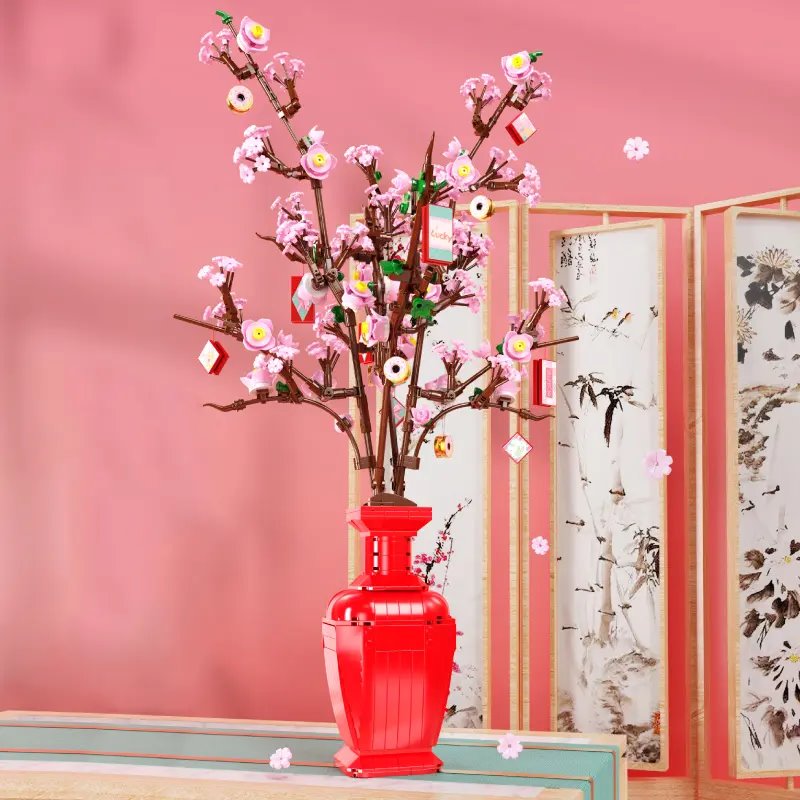 Lucky Peach Blossom Vase Micro Building Blocks