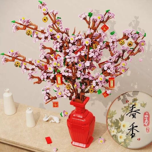 Lucky Peach Blossom Vase Micro Building Blocks
