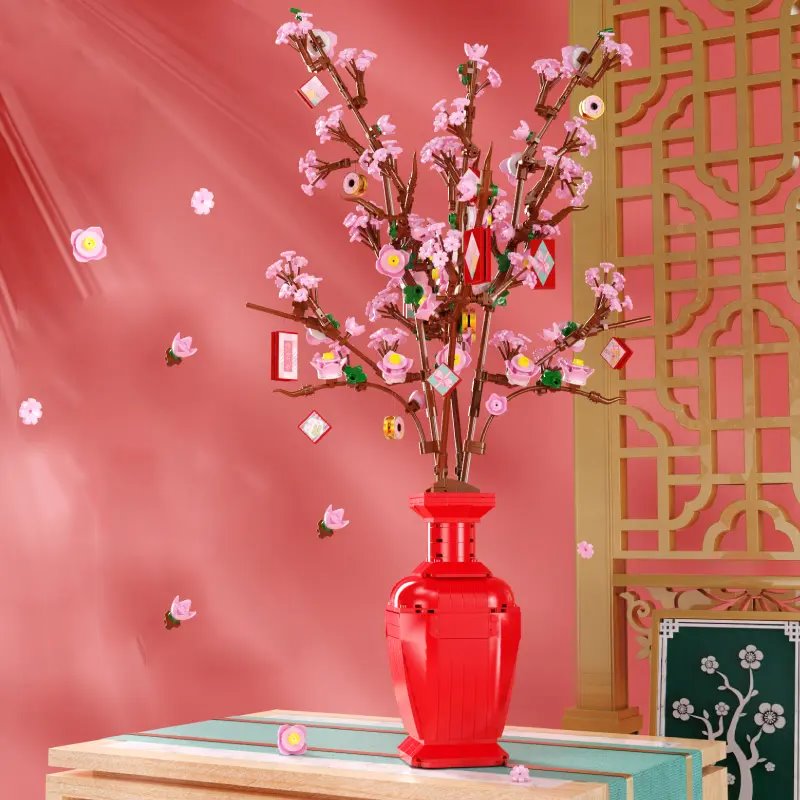 Lucky Peach Blossom Vase Micro Building Blocks