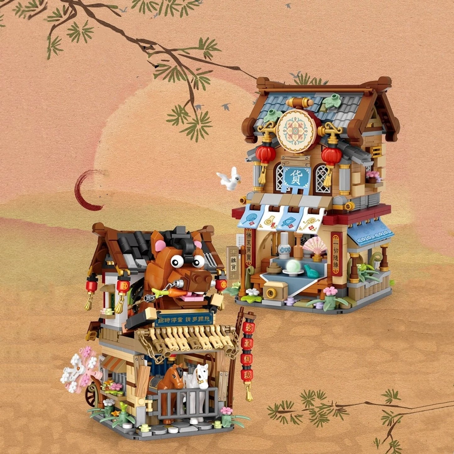 Merchant Store & Horse Stable Micro Building Sets Collection
