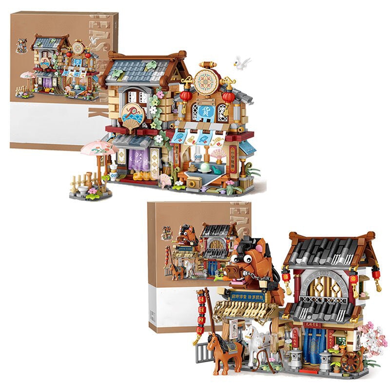 Merchant Store & Horse Stable Micro Building Sets Collection