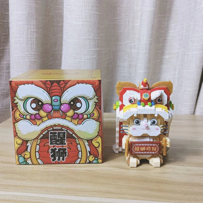 Micro Adorable Lucky Cat in Dancing Lion Onesie Building Sets