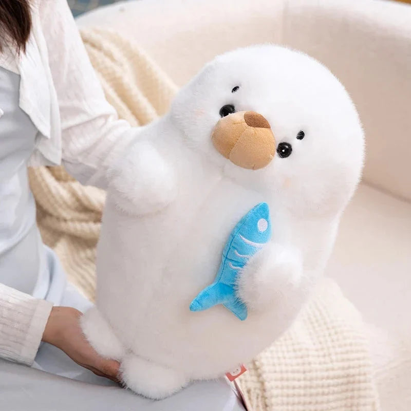 Mochi Seal Plushie with Fish