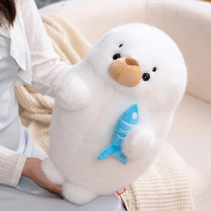 Mochi Seal Plushie with Fish