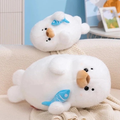 Mochi Seal Plushie with Fish