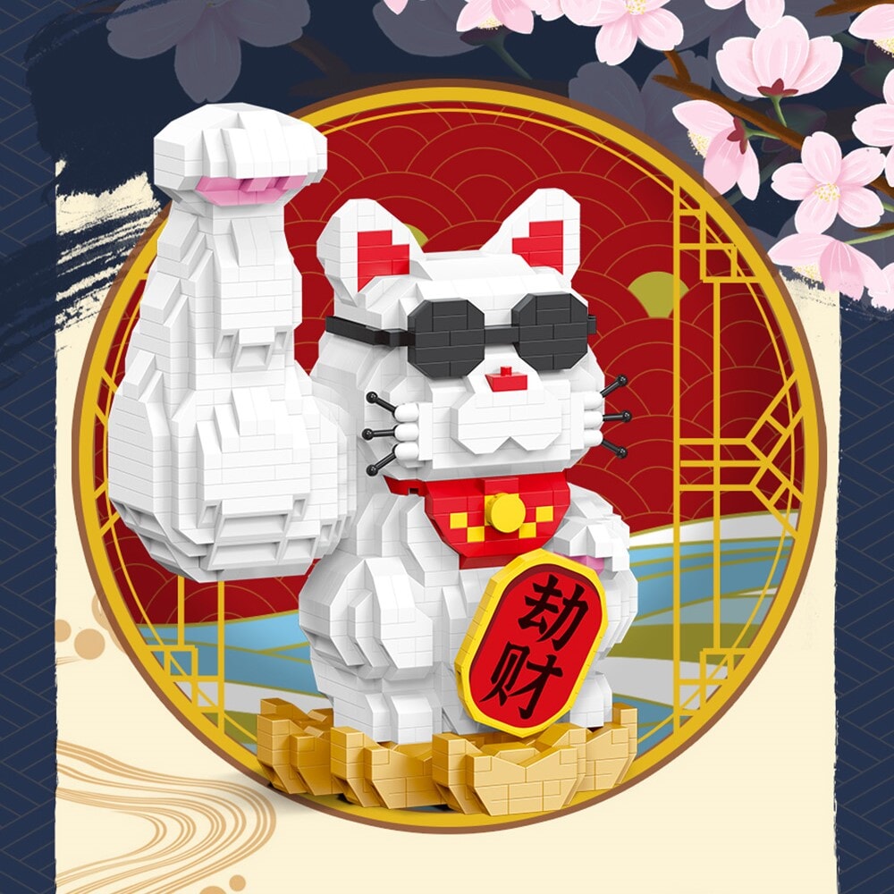 Muscle Lucky Cat & Kimono Outfit Nano Building Blocks