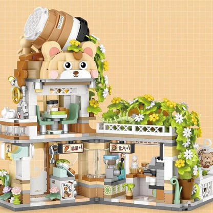 Panda and Brown Bear Tea Cafes Micro Building Set Collection