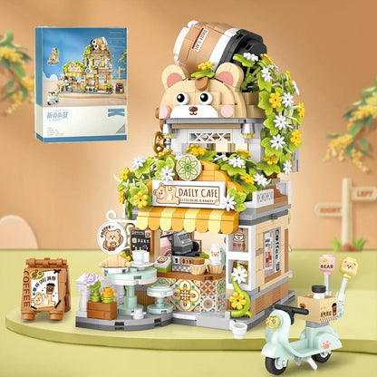 Panda and Brown Bear Tea Cafes Micro Building Set Collection