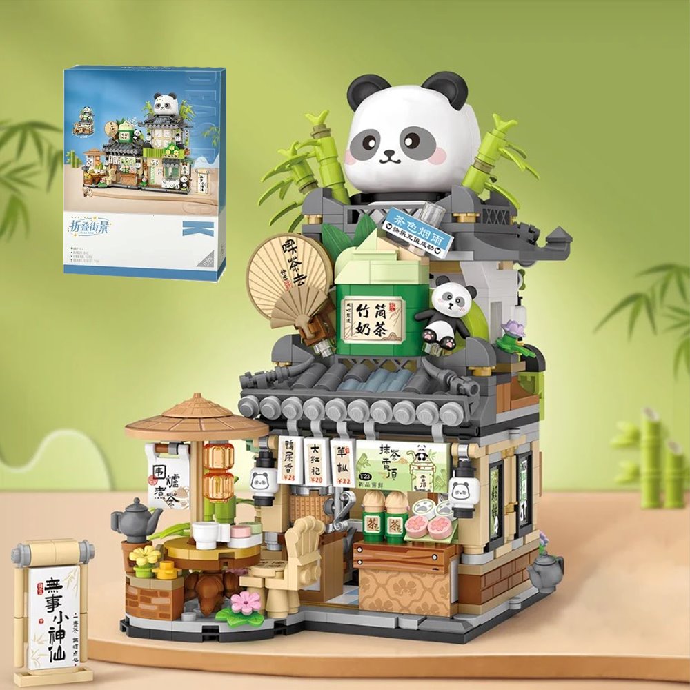 Panda and Brown Bear Tea Cafes Micro Building Set Collection