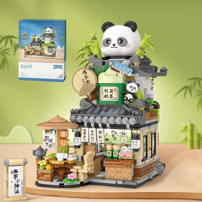 Panda and Brown Bear Tea Cafes Micro Building Set Collection