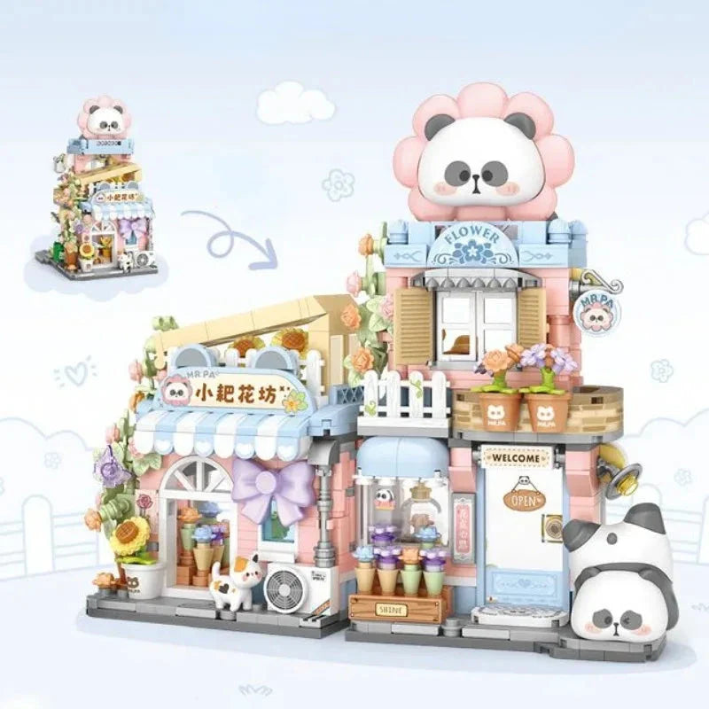 Panda Taiyaki Flower Cafes Foldable Micro Building Set Collection