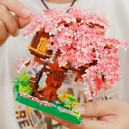 Pink Sakura Tree House Pond Nano Building Blocks
