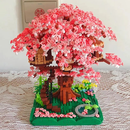 Pink Sakura Tree House Pond Nano Building Blocks