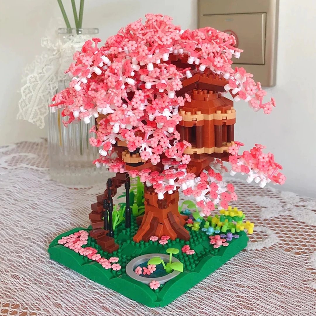 Pink Sakura Tree House Pond Nano Building Blocks