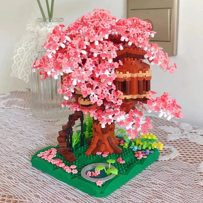 Pink Sakura Tree House Pond Nano Building Blocks