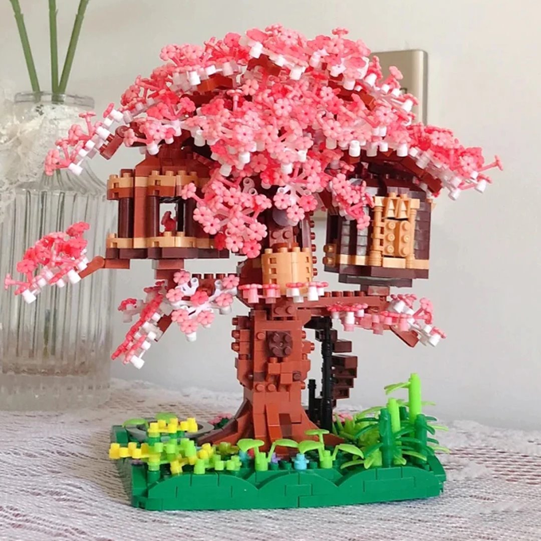Pink Sakura Tree House Pond Nano Building Blocks