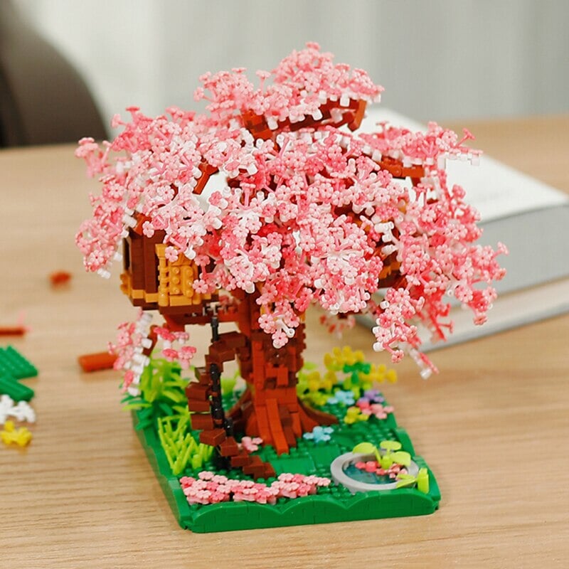 Pink Sakura Tree House Pond Nano Building Blocks