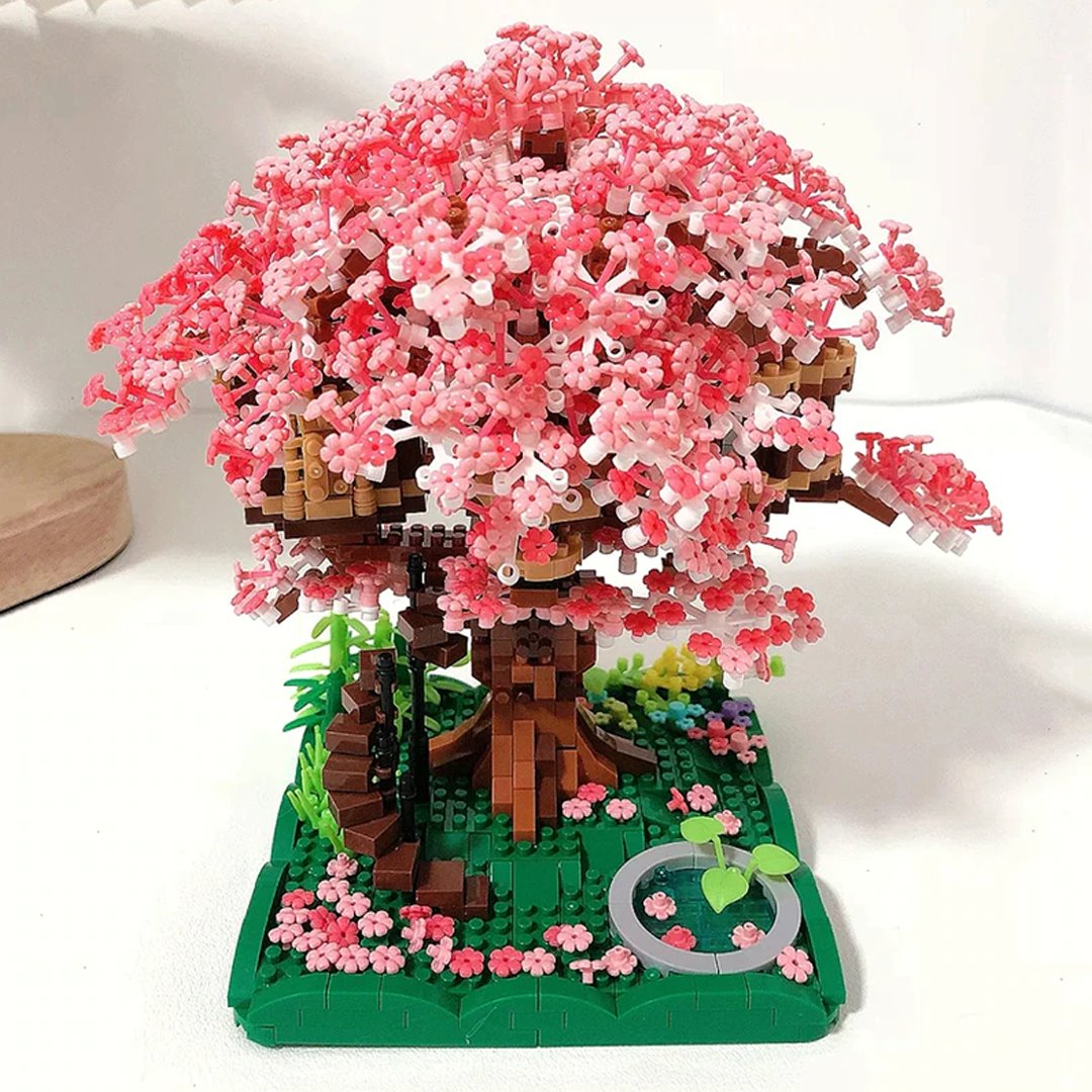 Pink Sakura Tree House Pond Nano Building Blocks