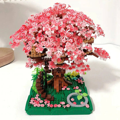 Pink Sakura Tree House Pond Nano Building Blocks