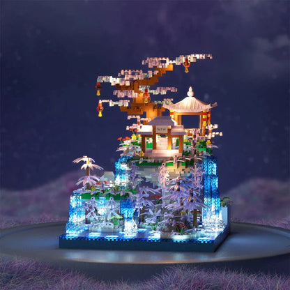 Purple Sakura Floating Pavilion Waterfall Island Nano Building Set