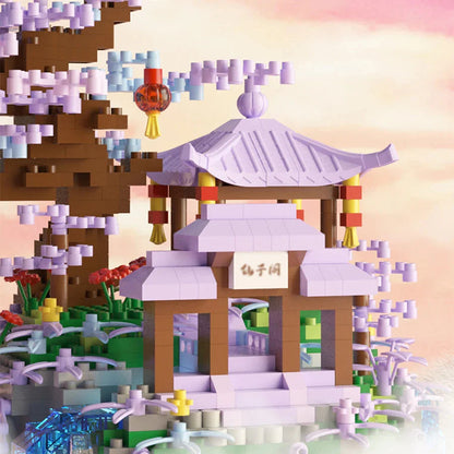 Purple Sakura Floating Pavilion Waterfall Island Nano Building Set