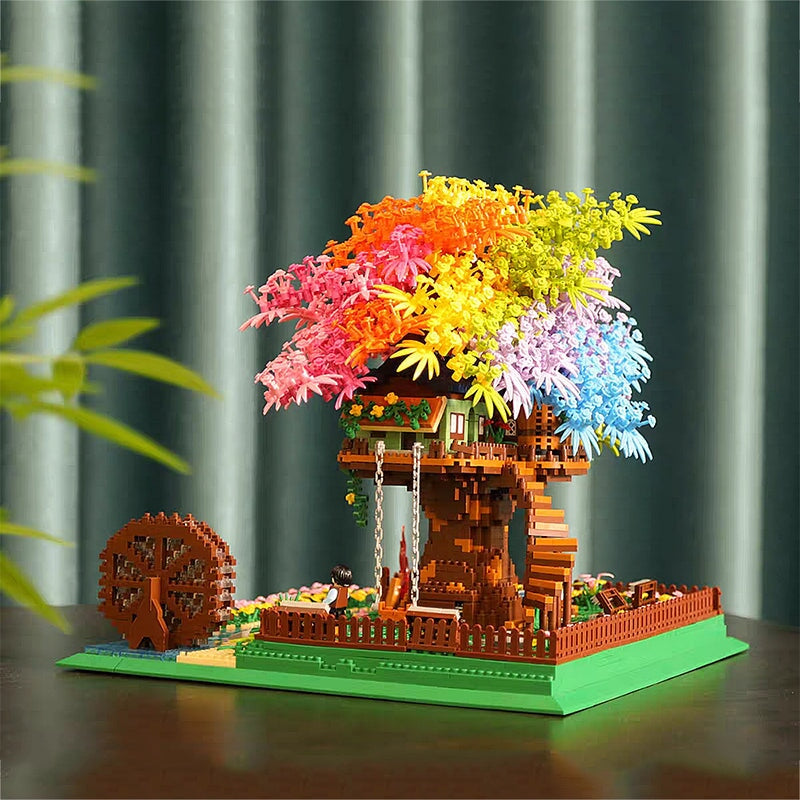 Rainbow Sakura Tree House Light Nano Building Blocks