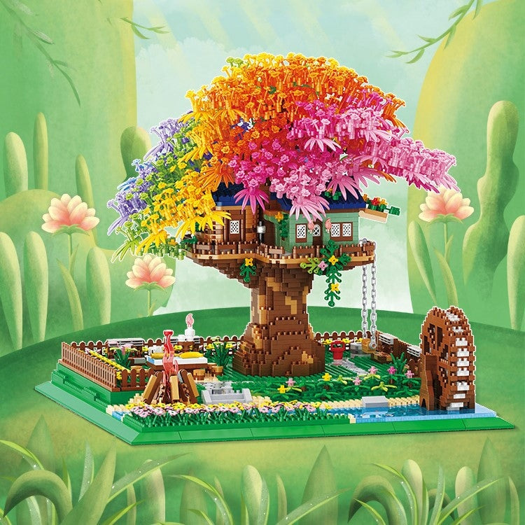 Rainbow Sakura Tree House Light Nano Building Blocks