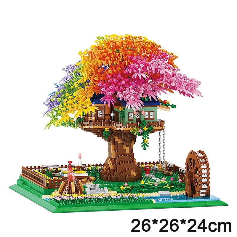 Rainbow Sakura Tree House Light Nano Building Blocks