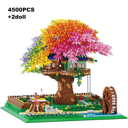 Rainbow Sakura Tree House Light Nano Building Blocks