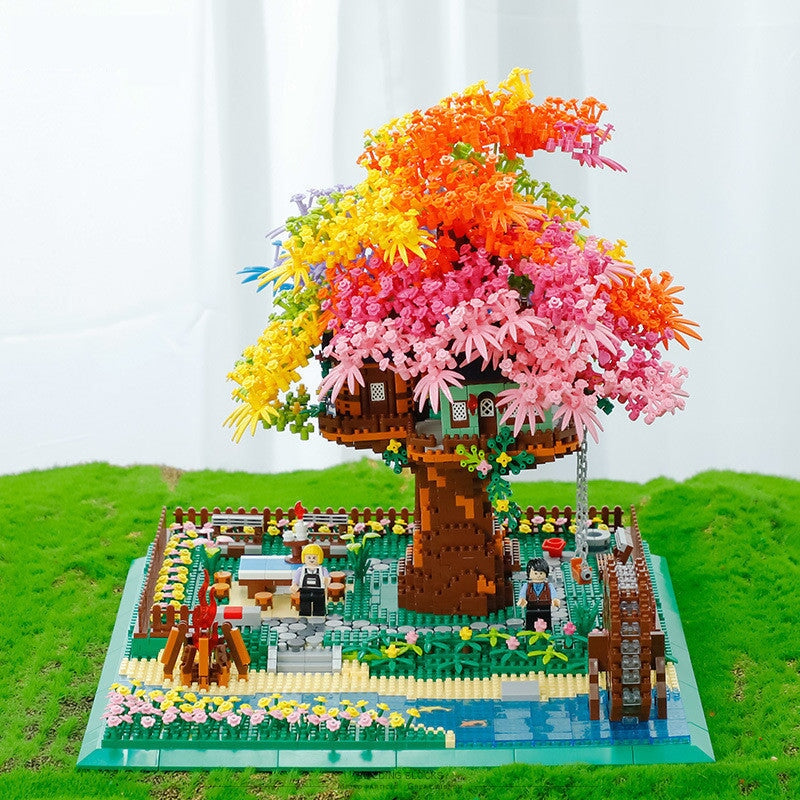 Rainbow Sakura Tree House Light Nano Building Blocks