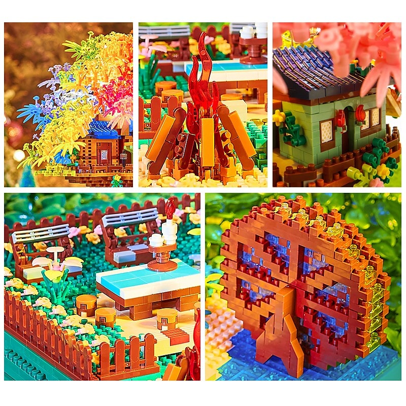 Rainbow Sakura Tree House Light Nano Building Blocks