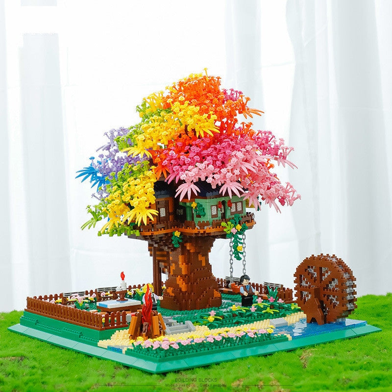 Rainbow Sakura Tree House Light Nano Building Blocks