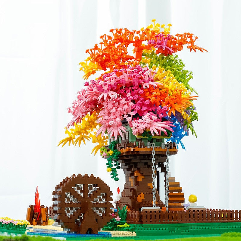 Rainbow Sakura Tree House Light Nano Building Blocks