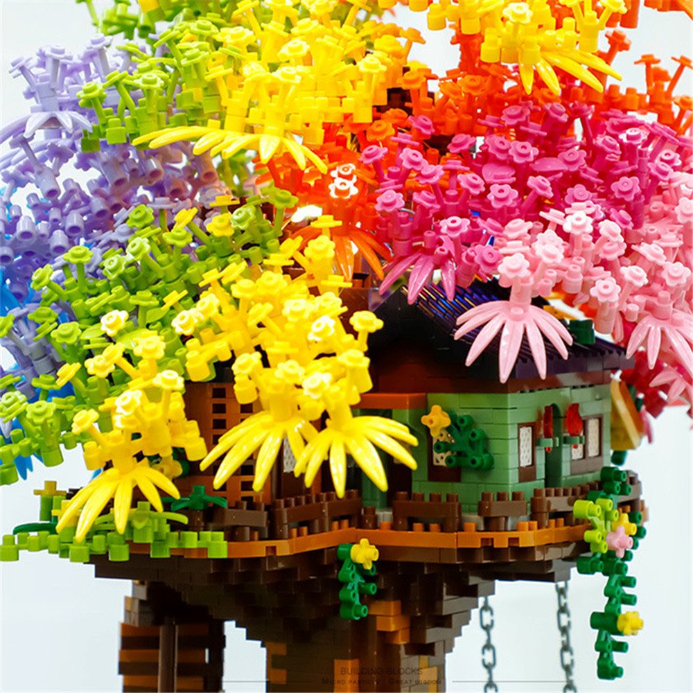 Rainbow Sakura Tree House Light Nano Building Blocks