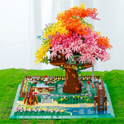 Rainbow Sakura Tree House Light Nano Building Blocks