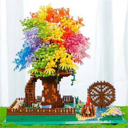 Rainbow Sakura Tree House Light Nano Building Blocks