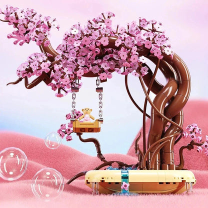 Romantic Sakura Bear Swing Tree Micro Building Blocks