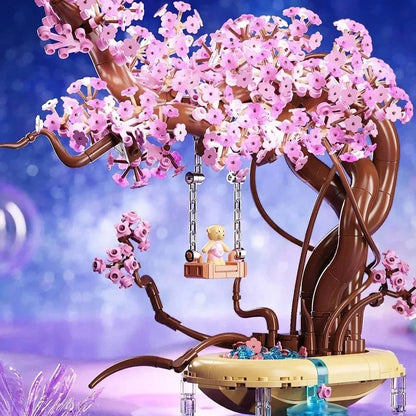 Romantic Sakura Bear Swing Tree Micro Building Blocks