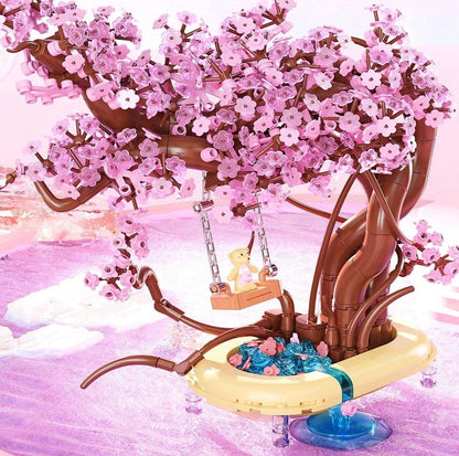 Romantic Sakura Bear Swing Tree Micro Building Blocks