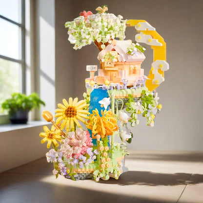 Romantic Waterfall Orchard Villa Micro Building Blocks With Light