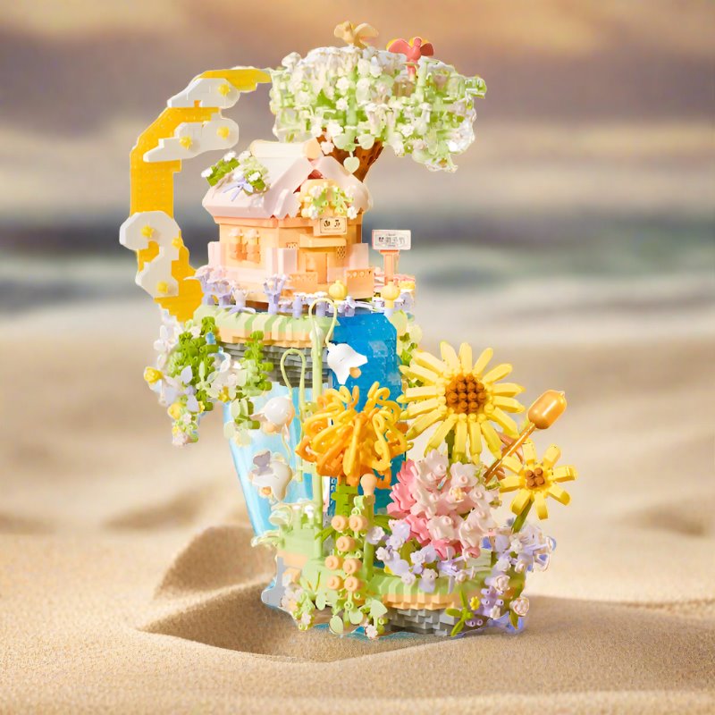 Romantic Waterfall Orchard Villa Micro Building Blocks With Light