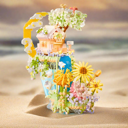 Romantic Waterfall Orchard Villa Micro Building Blocks With Light