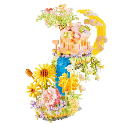 Romantic Waterfall Orchard Villa Micro Building Blocks With Light