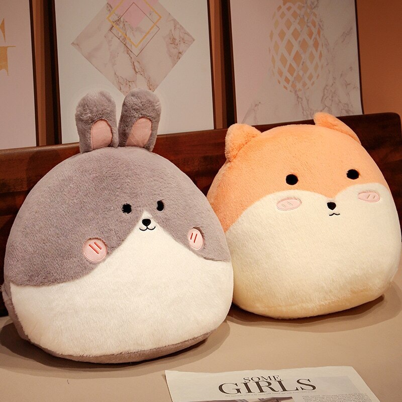 Round Cat Bunny Fox Pillow Plushie Collection