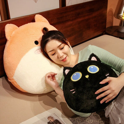 Round Cat Bunny Fox Pillow Plushie Collection