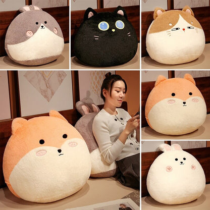 Round Cat Bunny Fox Pillow Plushie Collection