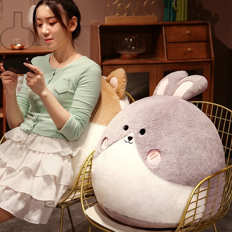 Round Cat Bunny Fox Pillow Plushie Collection