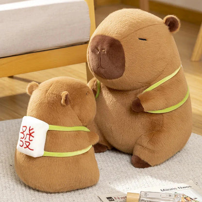 Sleepy Capybara with Mahjong Backpack Plushie