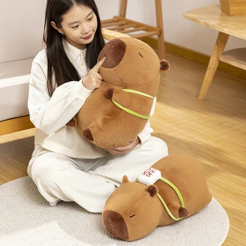 Sleepy Capybara with Mahjong Backpack Plushie