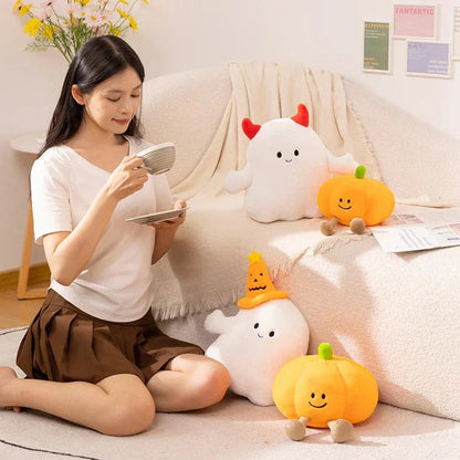 Smiling Halloween Pumpkin Ghost Plush